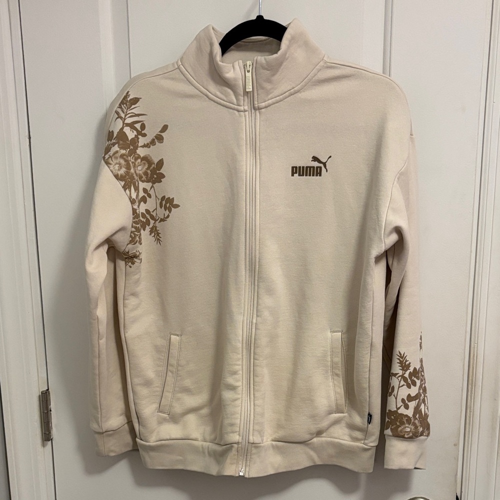 PUMA Women's Cream Floral Sweatshirt zip up PTP 22”